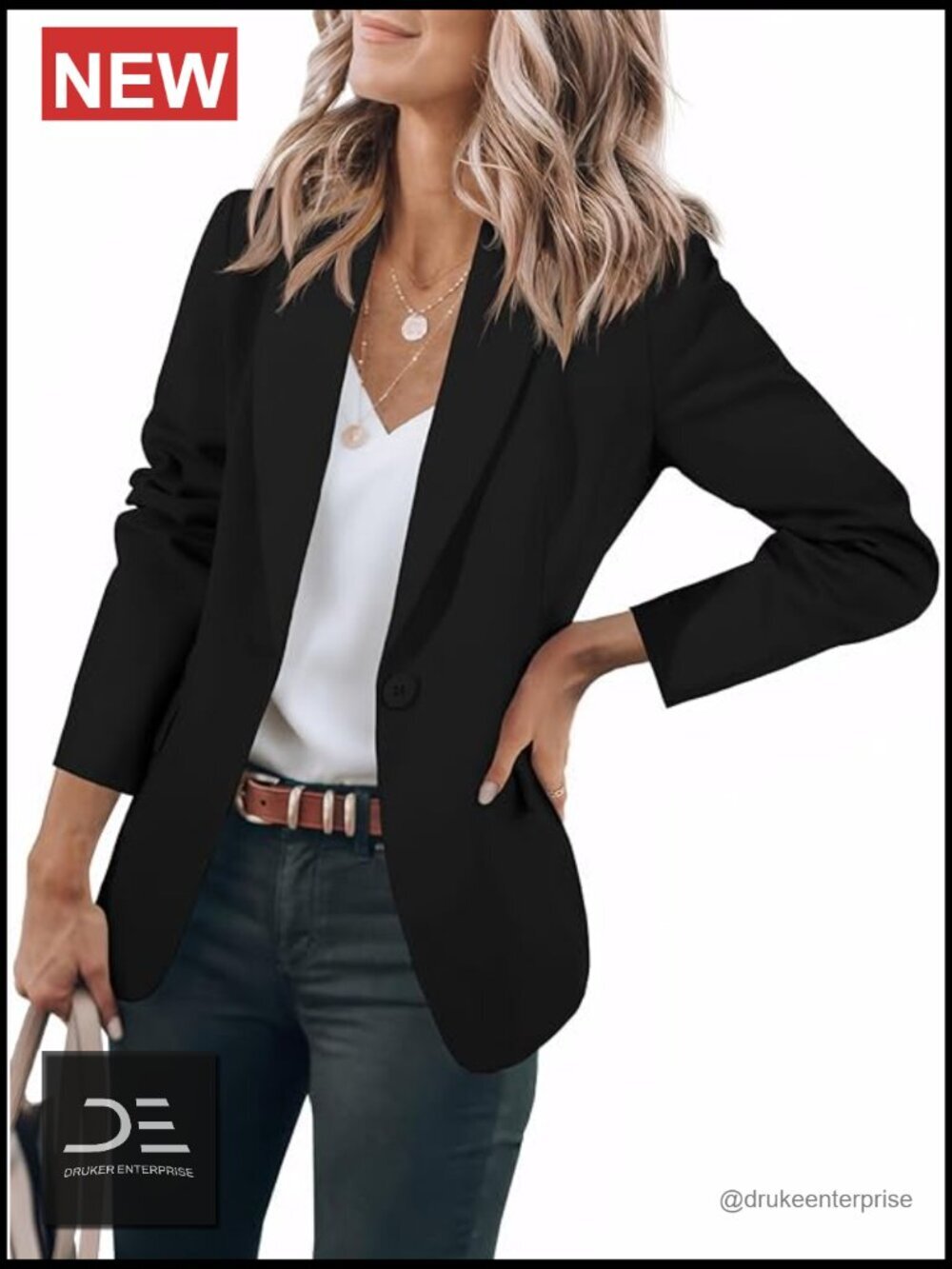 Open Front Long Sleeve Blazer with Pockets